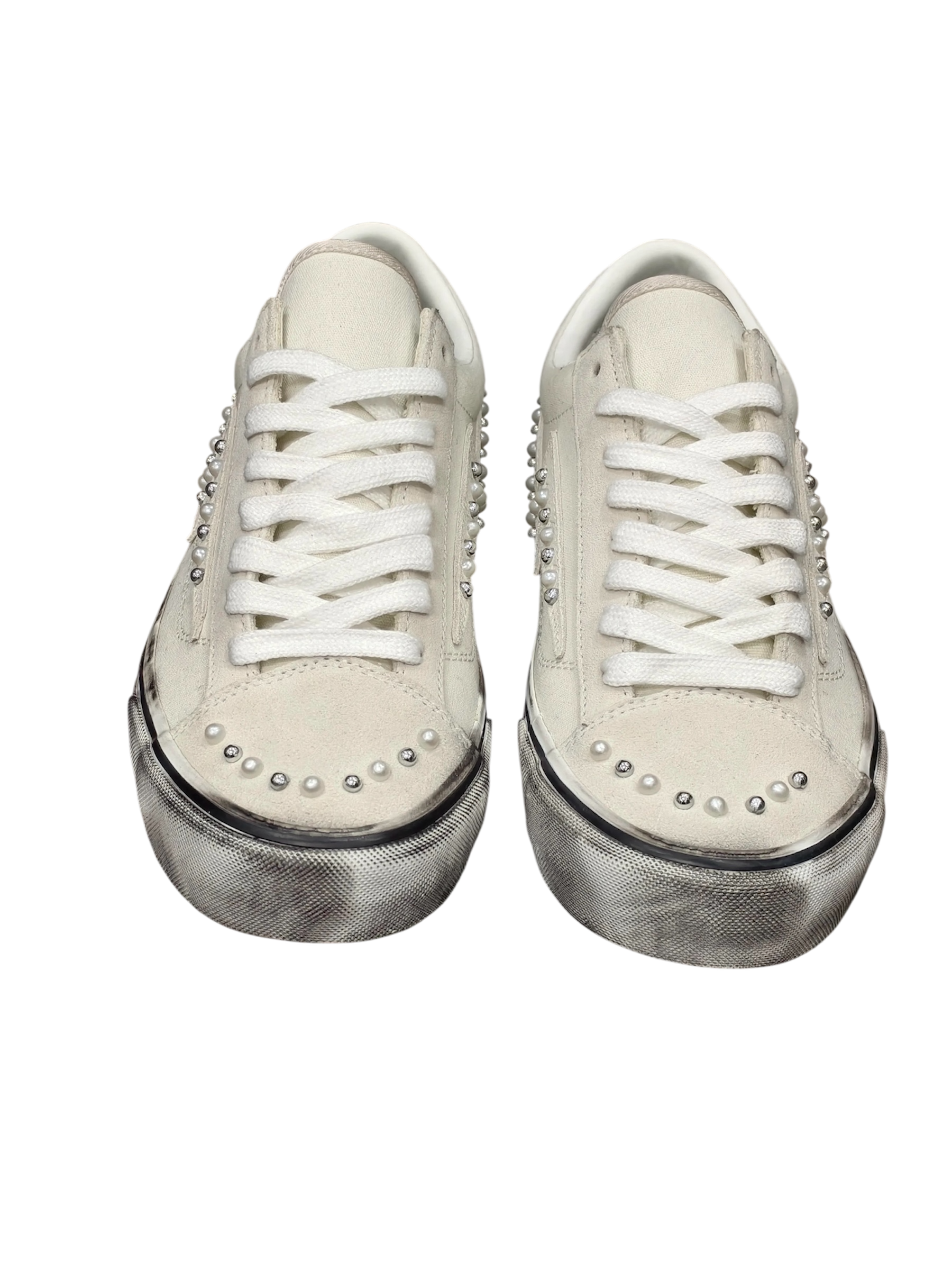 White Pearl Bolt Sneakers